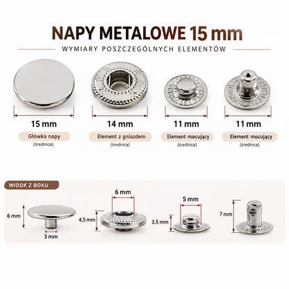 Boutons-pression 15mm - gun black - 10 ensembles – CraftPoint